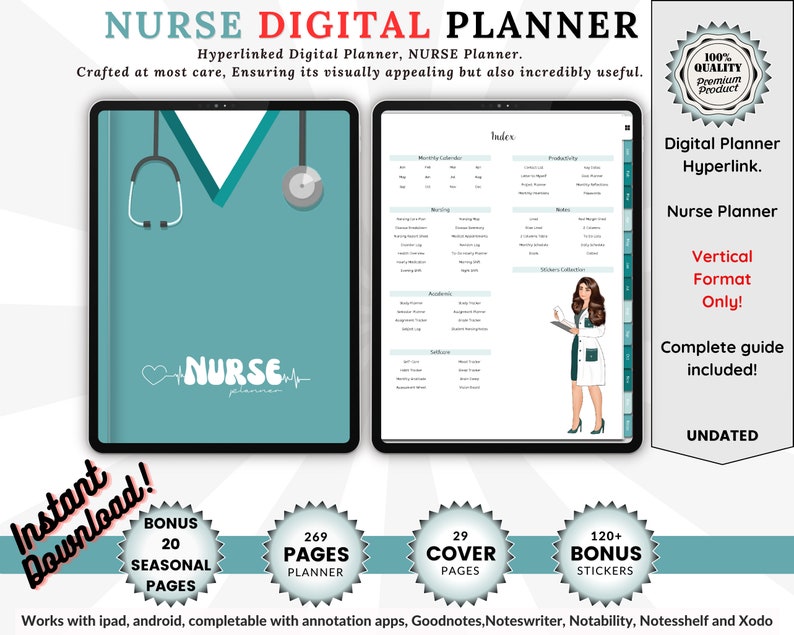 Nursing Digital Planners  Nurse Academic Students  Nursing Medical School  Goodnotes Planner  iPad Planner  Daily  Weekly  Monthly Templates