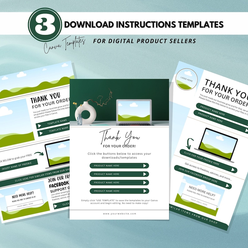 Canva instruction template for sharing links to digital products sold on Etsy  Digital Seller Templates  Thank you page for downloads