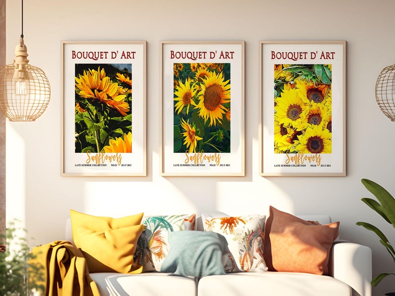 Sunflower Prints set of 9 from Bouquet D Art  Gallery Wall Set  Sunflower Prints  Flower Poster Set  Bouquet D Art Flowers  Digital Prints