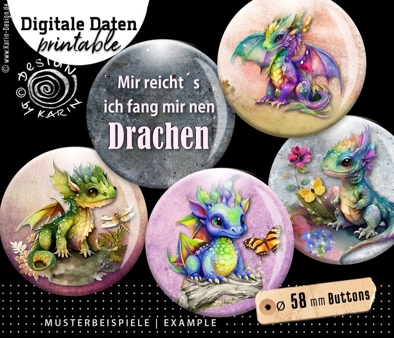 20x design button templates   digital print collages   special size 58 mm   small dragons   instant download PDFJPG   No  2315
