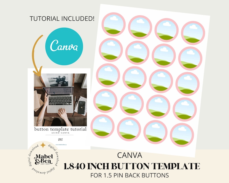 1 5 inch pin back button CANVA template  1 840 inch circles  Digital Download  Mabel and Bea