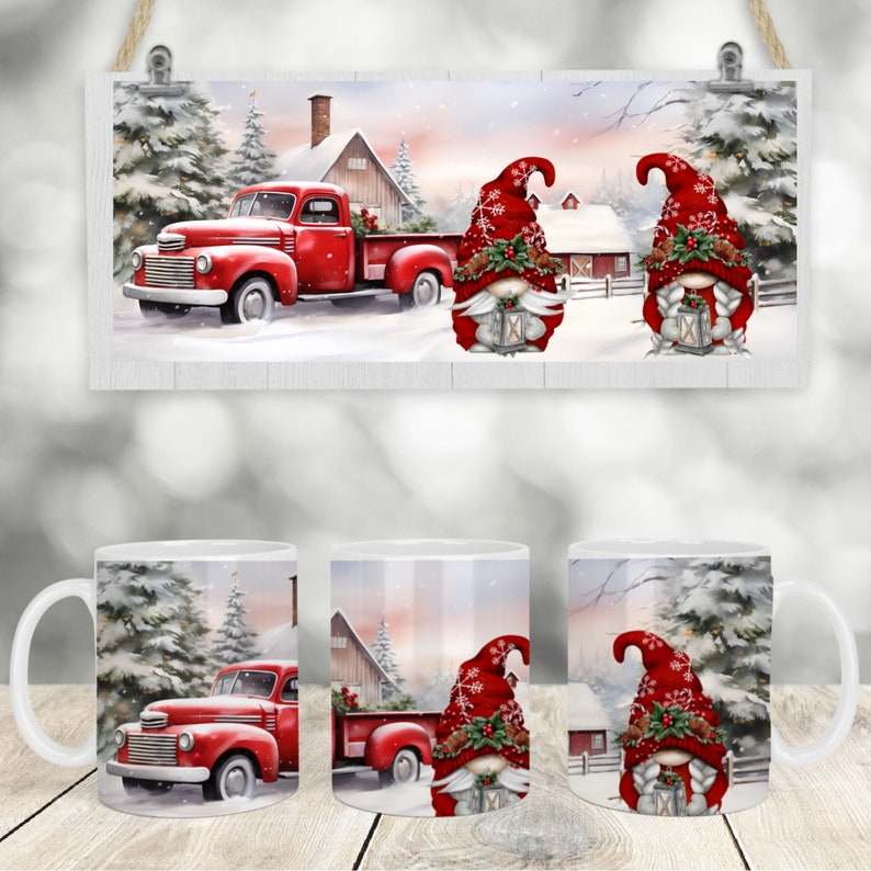 11 Oz  15 Oz winter christmas red truck  gnomes mug wrap template digital download sublimation graphics instant download sublimation png