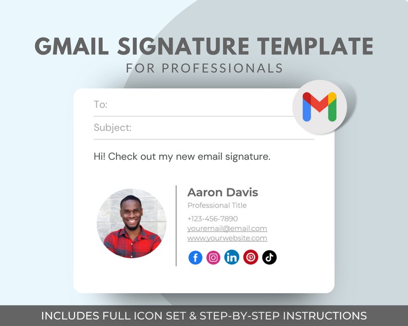 Gmail Email Signature Template  clickable email signature  professional email signature  customizable gmail signature made in Google Docs
