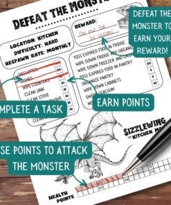 ADHD Cleaning Checklist ADHD kids chore list printable dnd chore game house cleaning challenge download adult monster cleaning game  dragon