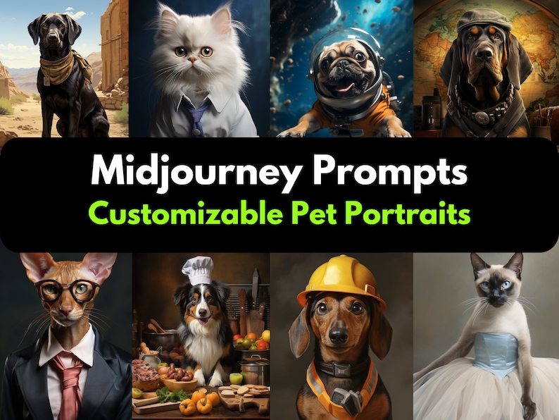 Midjourney Prompts Customizable Pet Portraits Instant Download AI Guide with Easy Setup Guide