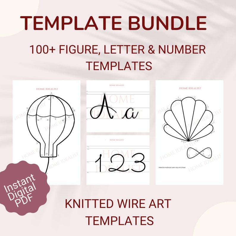 Wire Art Template Bundle   Uppercase  Lowercase Letters and 100 Figures  Instant Digital PDF Download