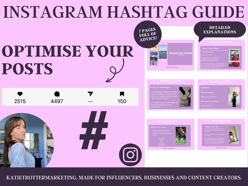 Instagram Hashtag Guide Digital Download  Learn How to Use Hashtags Correctly  Social Media Kit  Canva PDF  For Businesses and Creators