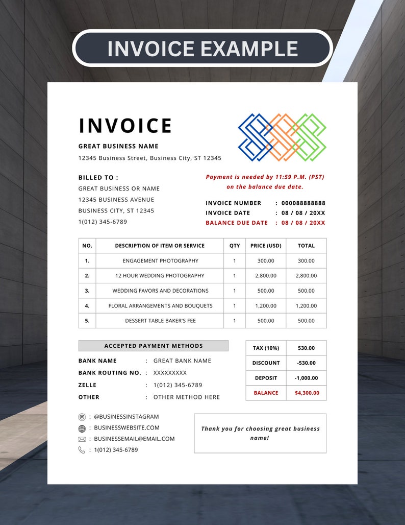 Invoice Template  Business Invoice  Printable Invoice  Editable Invoice  Invoice Template Download  Invoice Template for Small Business