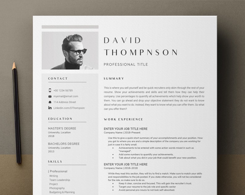 Modern Men Resume Template 2 Pages  CV Template  Cover Letter  Instant Digital Download  Resume Template Word With Photo  Digital CV