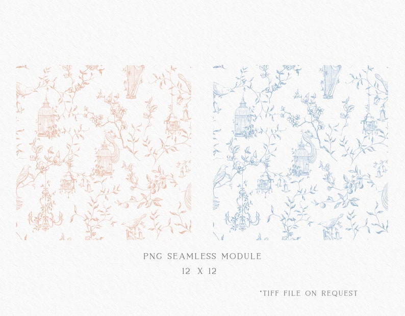 Surface seamless design  Floral garden theme  Elegant art  Birds and flowers  Textile toile pattern  Fabric digital print  Instant download