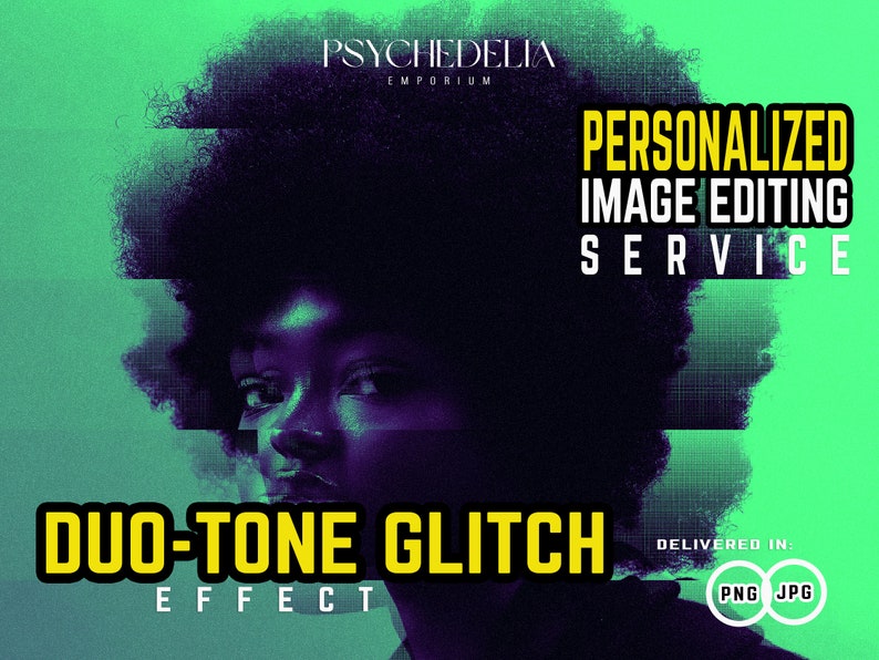 Image Edit Service Duo Tone Glitch Effect  Vibrant Glitch Art  Edgy Image Filters  Digital Chaos Mix  Digital Service