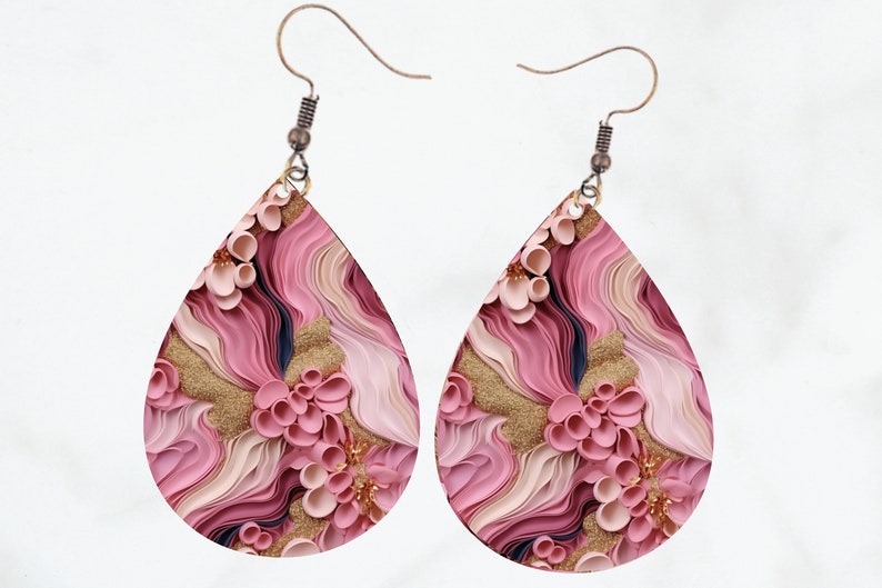 Sublimation Earring Design Pink and Gold Floral Teardrop Earings PNG Tear drop  Design Jewellery Template Digital Download Commercial Use
